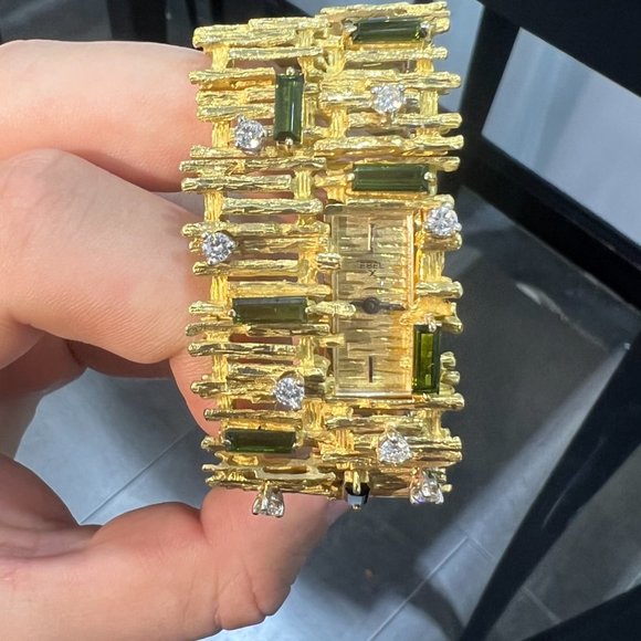 Rare Ebel Vintage Cocktail watch with tourmalines and diamonds in 18k yellow gol main image 6